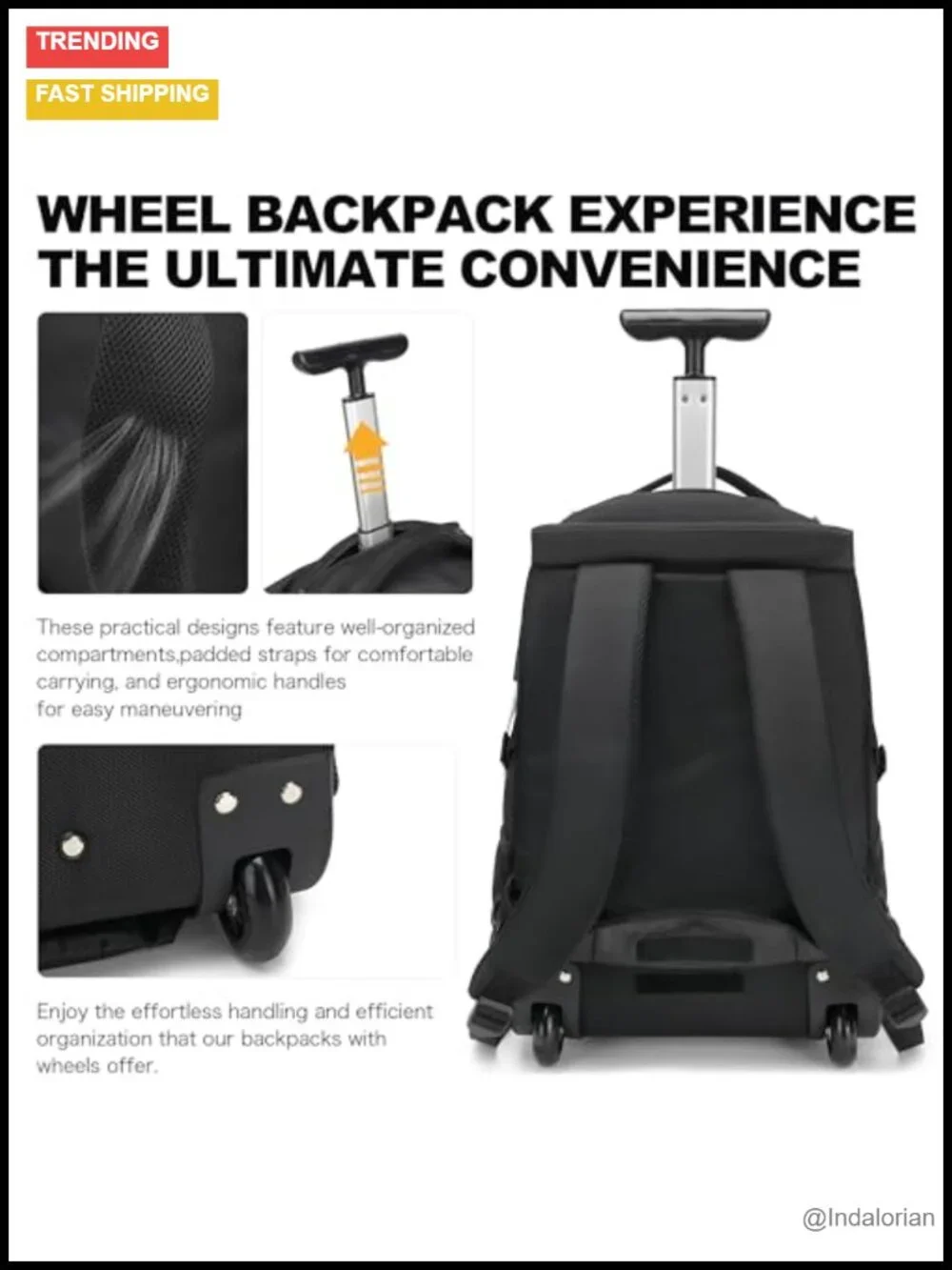 Rolling Backpack with Wheels, 17 Inch Water Resistant Laptop Backpack, Carry on